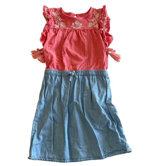 Joe's Jeans Dress - Orange Ruffle & Blue Chambray Girls Size 6X - Picture 1 of 6